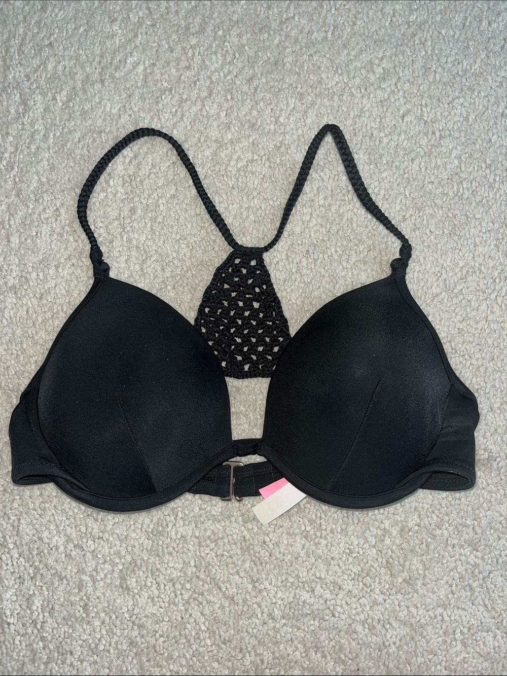 Victoria's Secret Black Push-Up Bikini Top with Crochet Racerback